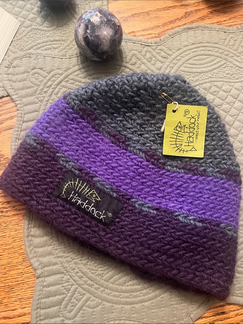 Purple & Gray Knit pure wool Beanie